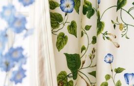 Moon Flower Ivory Green Curtain Detail